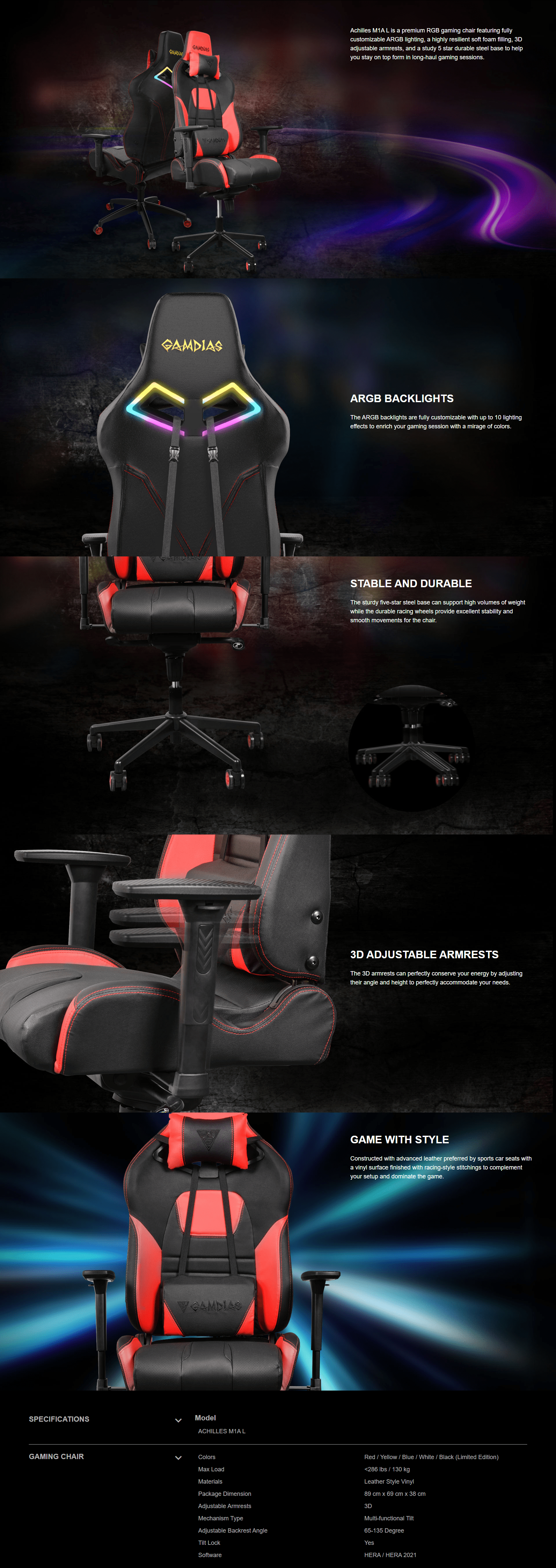 Gamdias Achilles M1A L Gaming Chair - Black/Red