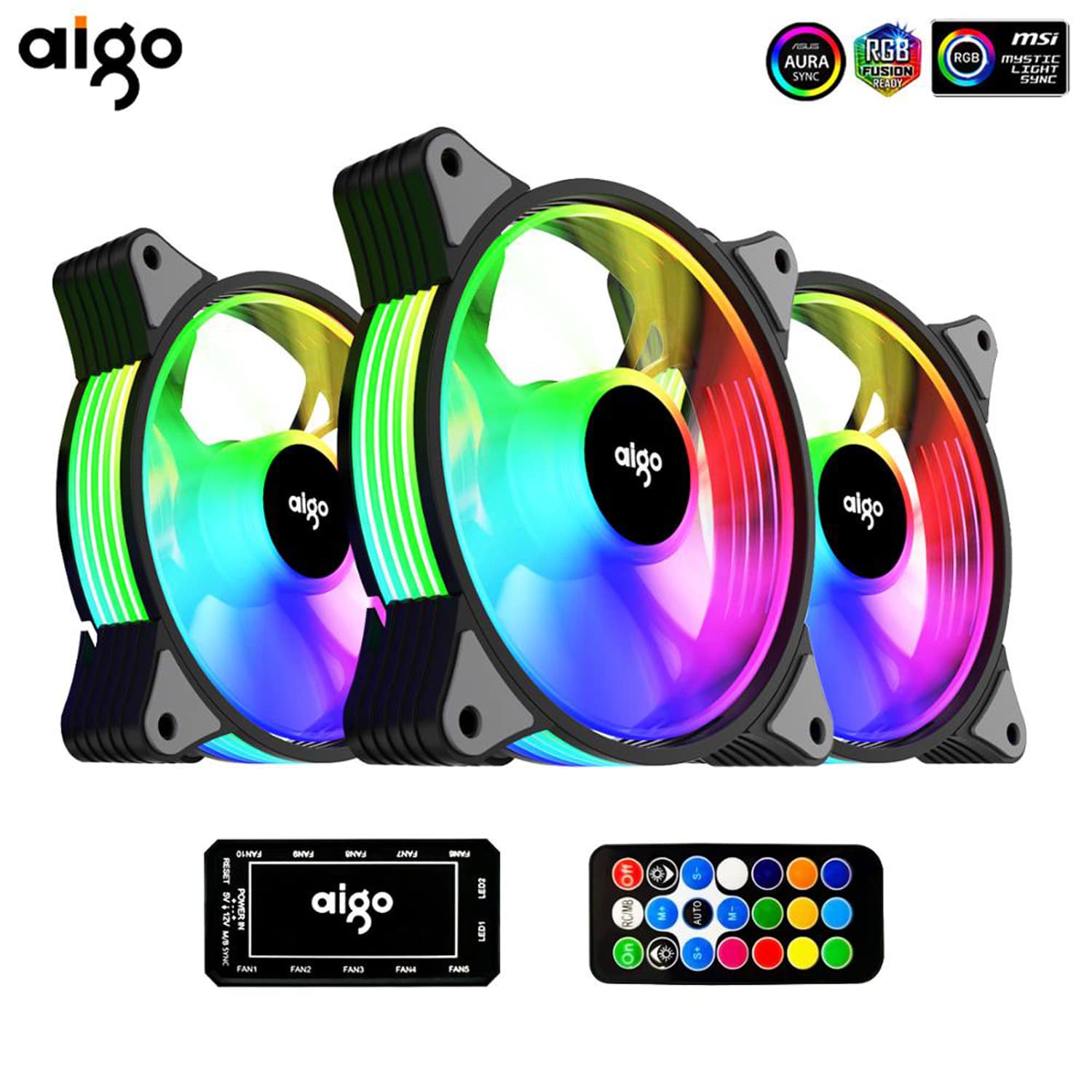 Aigo DR12 ARGB 3x Fan Pack – Black