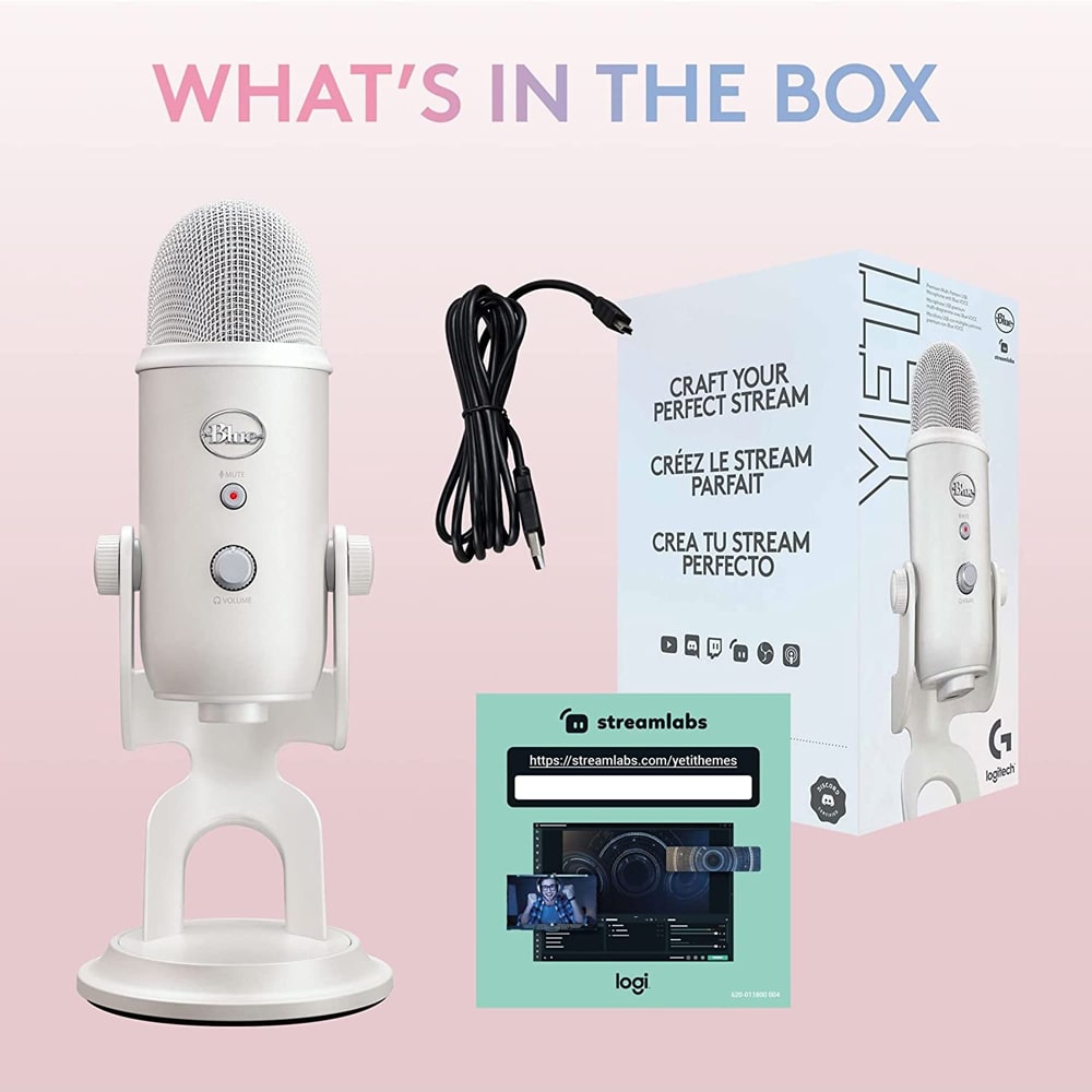 Blue Yeti Aurora Collection Multi-Pattern USB Microphone – White Mist