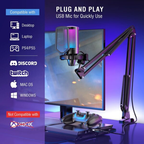 Fifine Ampligame A6T USB Condenser RGB Gaming Microphone Kit