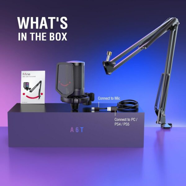 Fifine Ampligame A6T USB Condenser RGB Gaming Microphone Kit