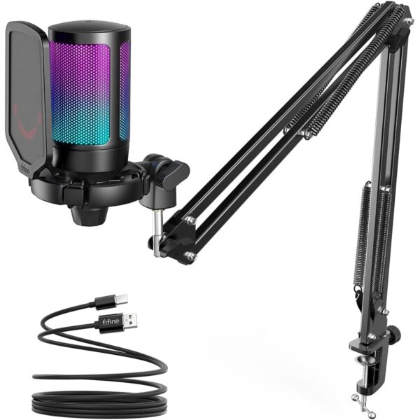 Fifine Ampligame A6T USB Condenser RGB Gaming Microphone Kit