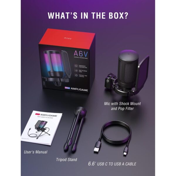 Fifine Ampligame A6V USB Condenser RGB Gaming Microphone