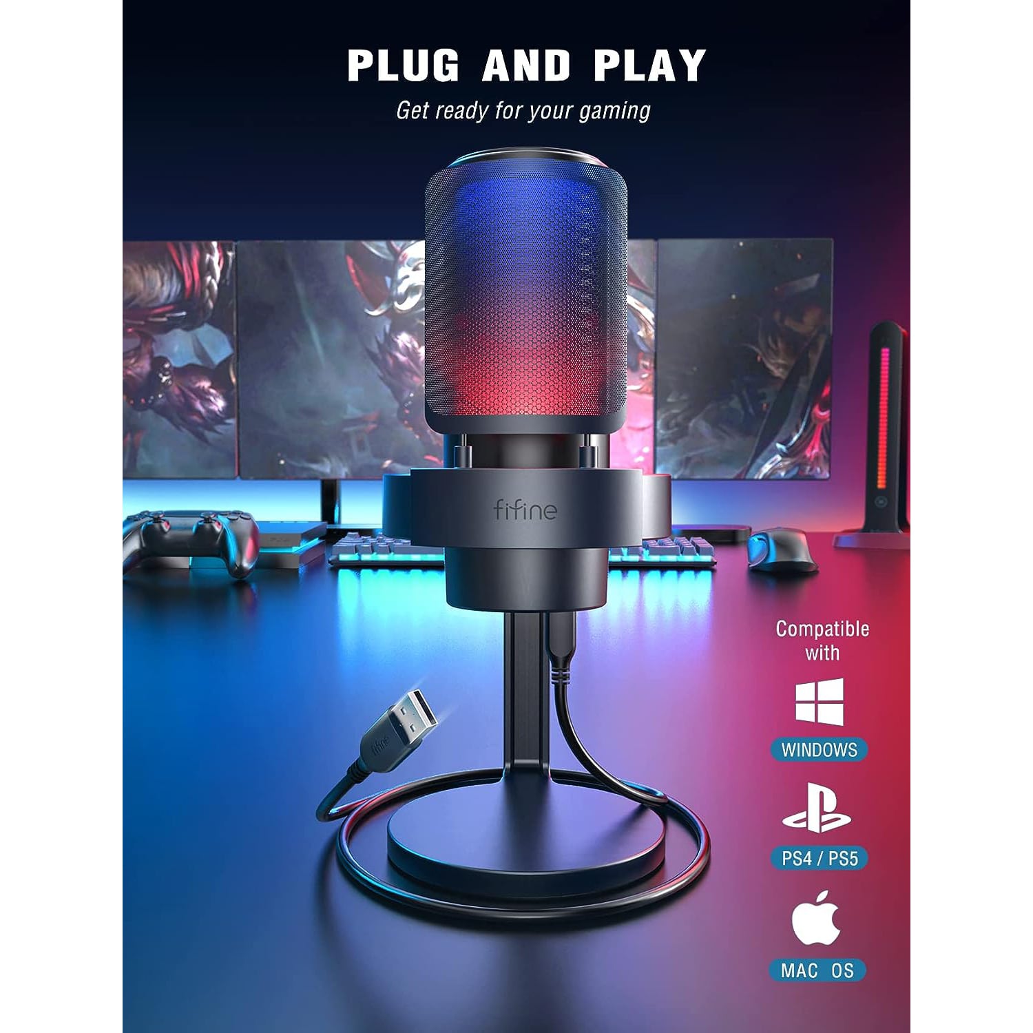Fifine Ampligame A8 USB Condenser RGB Gaming Microphone
