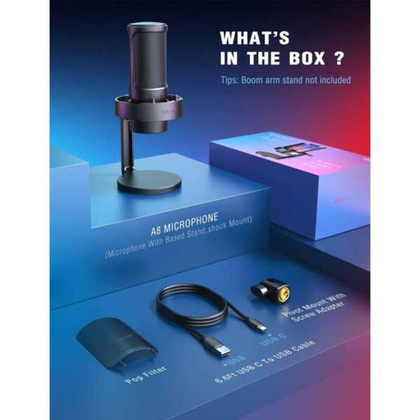 Fifine Ampligame A8 USB Condenser RGB Gaming Microphone