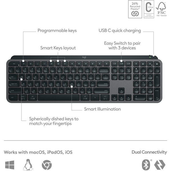 Logitech MX KEYS S Advanced Wireless Keyboard Graphite
